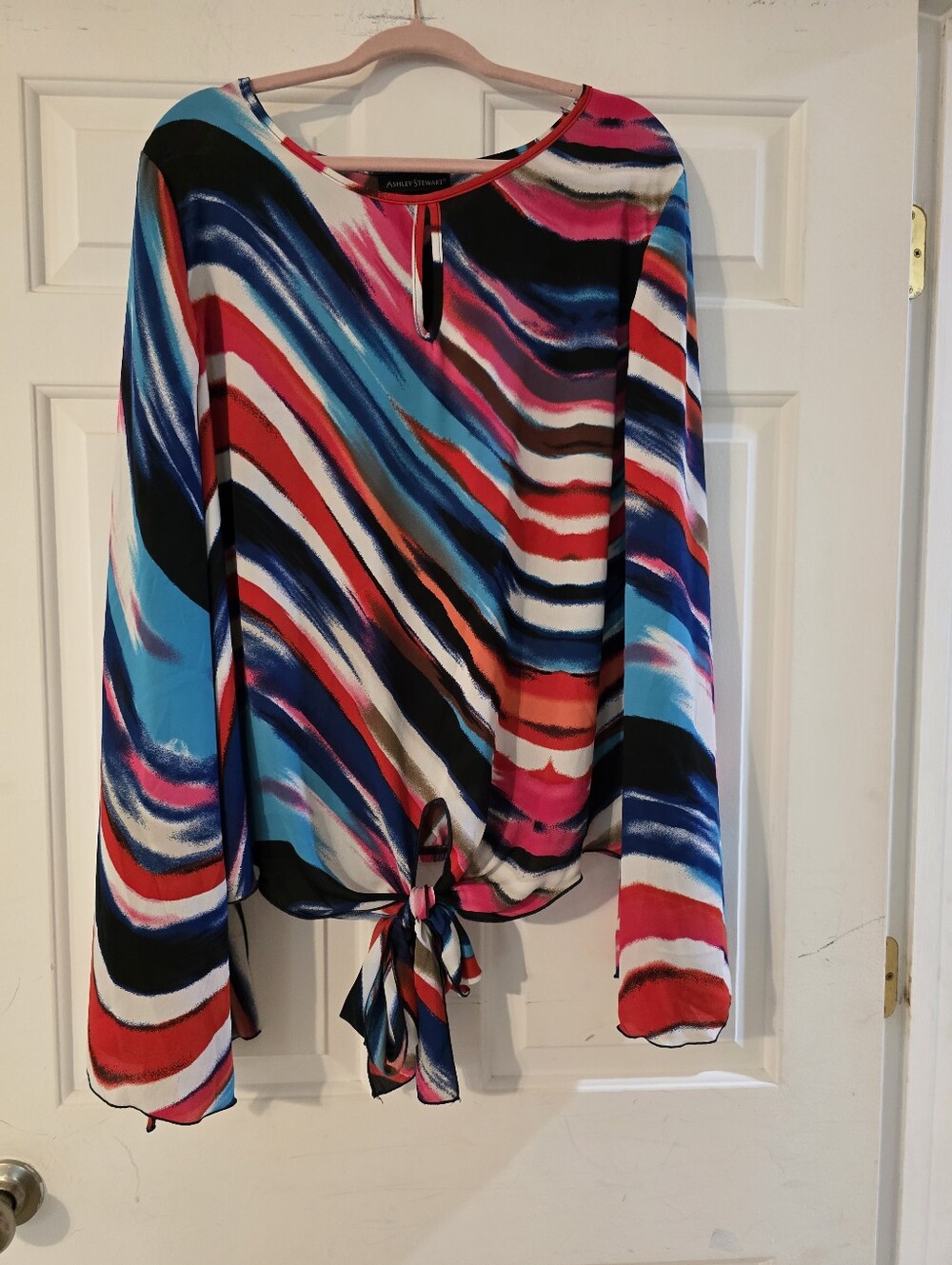 Ashley Stewart Smart & Sexy Multicolor Tie-Front Long Sleeve Top